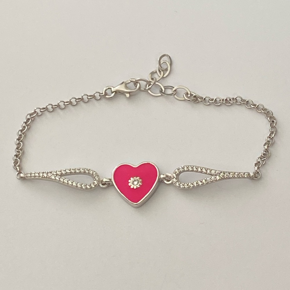 925 Silver pink enamel heart love bracelet